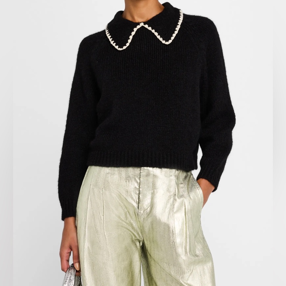 THE GREAT. Black Sweater with Cream Trim